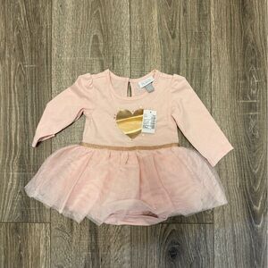 NWT Children's Place Girls Pink Gold Foil Heart Tutu Bodysuit Dress 3-6 Months